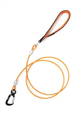 Mighty Paw Chew Proof Dog Leash – Six Foot Metal Cable Lead, Non Chewable Braided Cord with Padded Handle. Chew Resistant, Great for Large Dogs and Teething Puppies (Orange)
