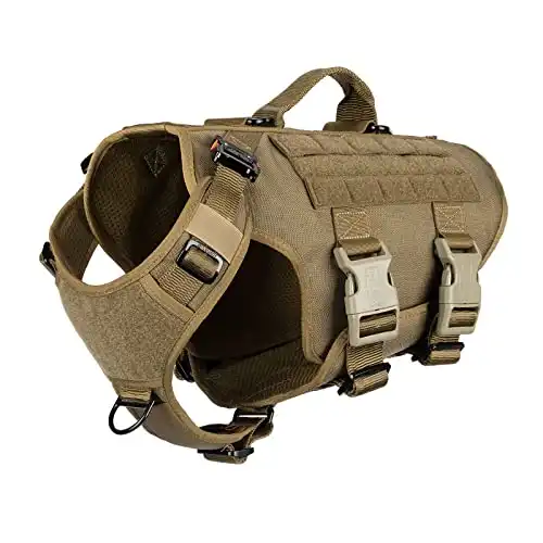 ICEFANG Tactical Dog Operation Harness with 6X Buckle,Dog Molle Vest with Handle,3/4 Body Coverage,Hook and Loop Panel for ID Patch,No Pulling Front Clip