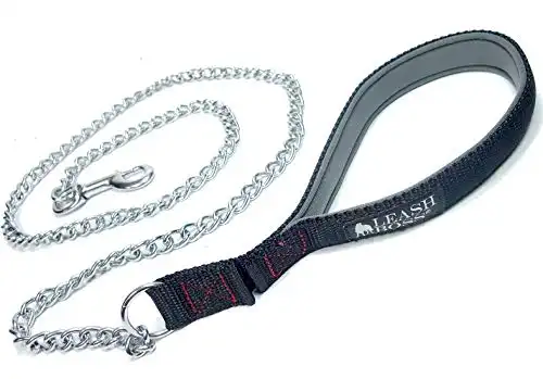 Leashboss Chew Proof Chain Dog Leash with Padded Handle – 5 Foot 3mm Lead for Medium and Large Dogs (5 Foot, Black)