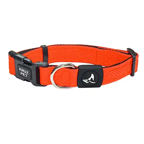 KRUZ PET KZA102-08M Mesh Dog Collar for Small, Medium, Large Dogs, Adjustable Neck Collar, Soft, Lightweight, Breathable, Comfort Fit - Orange - Medium