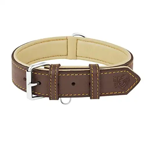 Riparo Genuine Leather Padded Dog Heavy Duty K-9 Adjustable Collar (L, Brown)