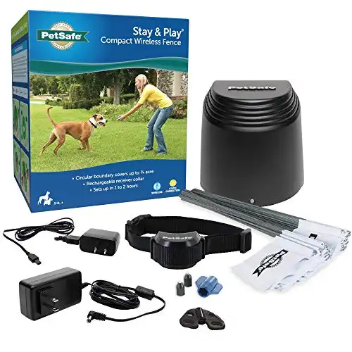 PetSafe Stay & Play Compact Wireless Pet Fence, LCD Screen to Adjust Circular Boundary, Secure up to 3/4 Acre Area