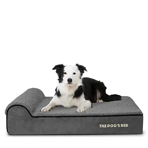 The Dog’s Bed Orthopedic Headrest Dog Bed Large Grey Plush 40x25, Memory Foam, Pain Relief for Arthritis