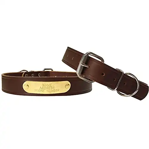 WARNER SPORTING Cumberland Leather Dog Collar Free Engraved Brass ID tag USA (1 14 x 30 Fits 23-27 Neck, Rich Brown)